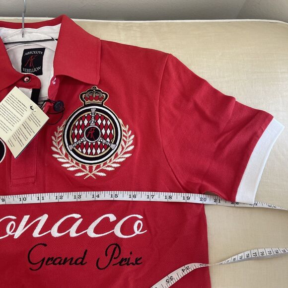 ABSOLUTE REBELLION Red polo Logo Crown Monaco Official Grand Prix MEN SIZE M - Picture 5 of 9